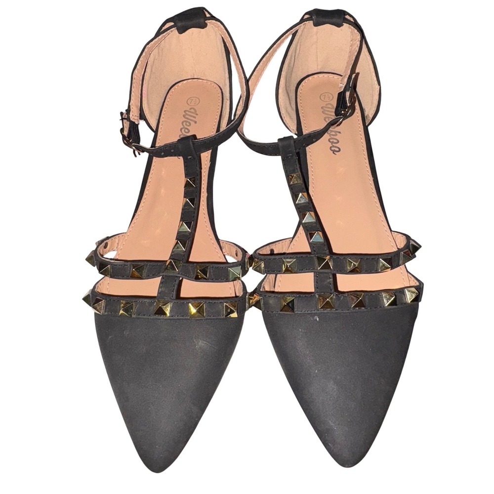 WeeBoo Black Pointed Toe Studded Flats – Size 7.5 Women's, Like New
